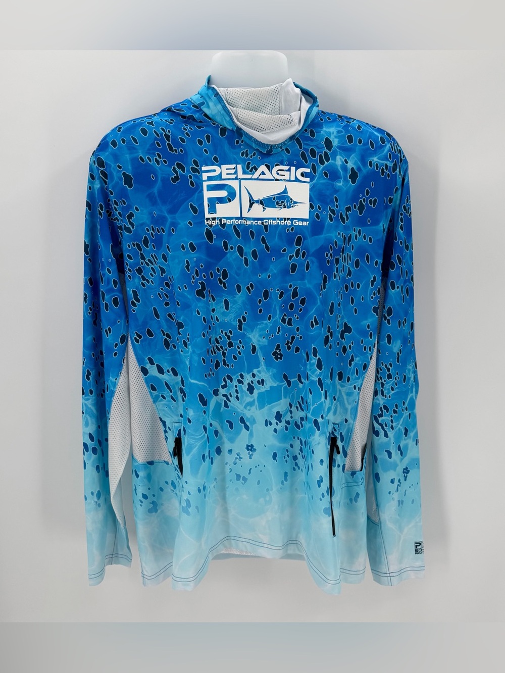 Pelagic Hoodie Men’s XL Blue Exotec Fishing Integrated Face Mask Long Slv Shirt